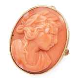 Antique 14K Yellow Gold Red Coral Cameo Brooch Pin Pendant