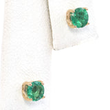 14K Yellow Gold Round Cut 0.56 TCW Emerald Stud Earrings