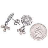 Estate Sterling Silver Floral Round Drop Traditional Jhumka Earrings