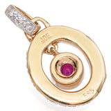 14K Yellow and White Gold Pavé Diamond & Hanging Bezel Set Ruby Oval Pendant