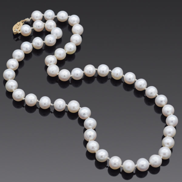 Estate 14K Yellow Gold 7.5-8 mm Pearl Beaded Strand Necklace 17.5 Inches