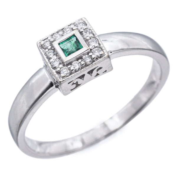 EFFY BITA 14K White Gold Emerald & Diamond Ring Size 10