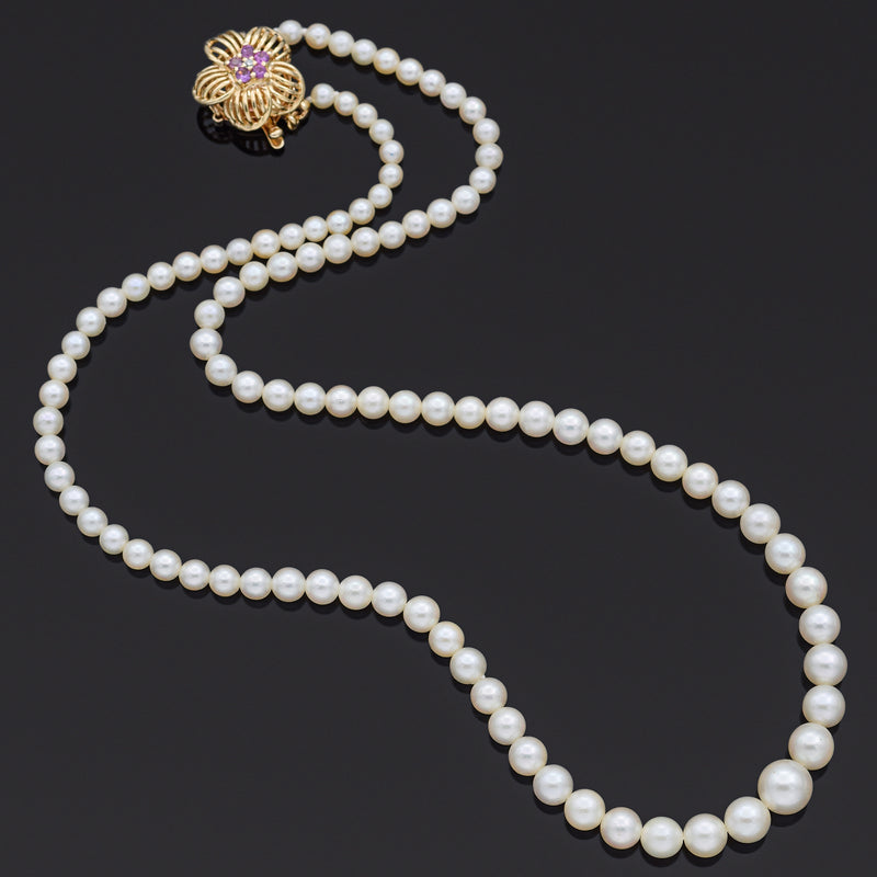 Double Strand Pearl Necklace with 14K Gold and Diamond Clasp