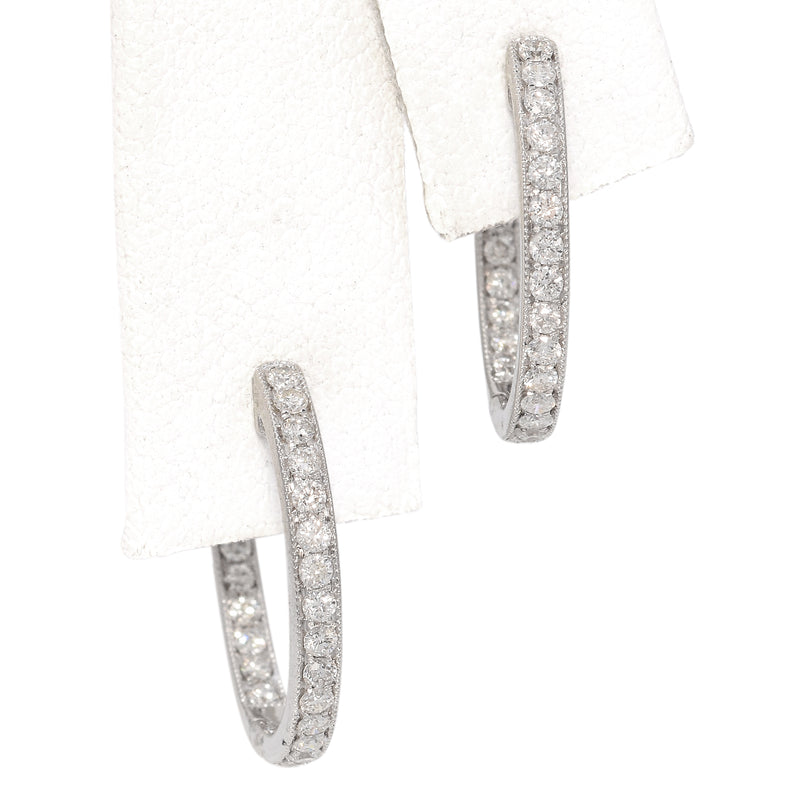 14K White Gold 0.30 TCW Diamond Inside Out Hoop Earrings