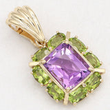 Vintage AE Signed 14K Yellow Gold Peridot Amethyst Pendant