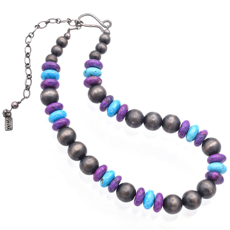 Rocki Gorman Sterling Silver Blue Purple Mojave Turquoise Beaded Strand Necklace