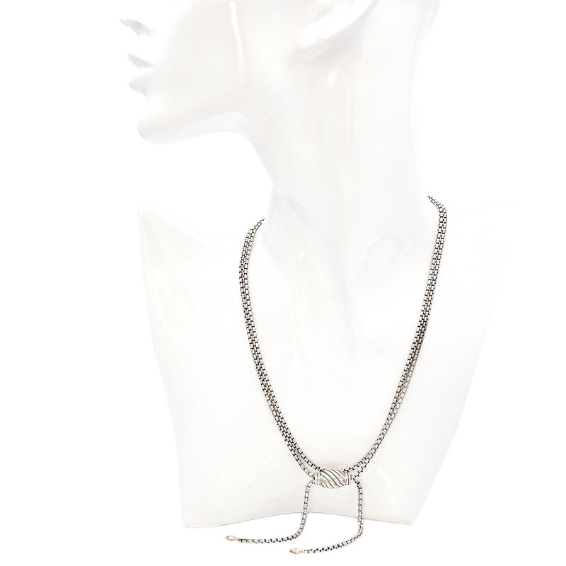 David Yurman Sterling Silver Adjustable Slide Box Chain Necklace