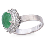 Vintage 14K White Gold Green Jade Cabochon & 0.24TCW Diamond Band Ring Size 6.25