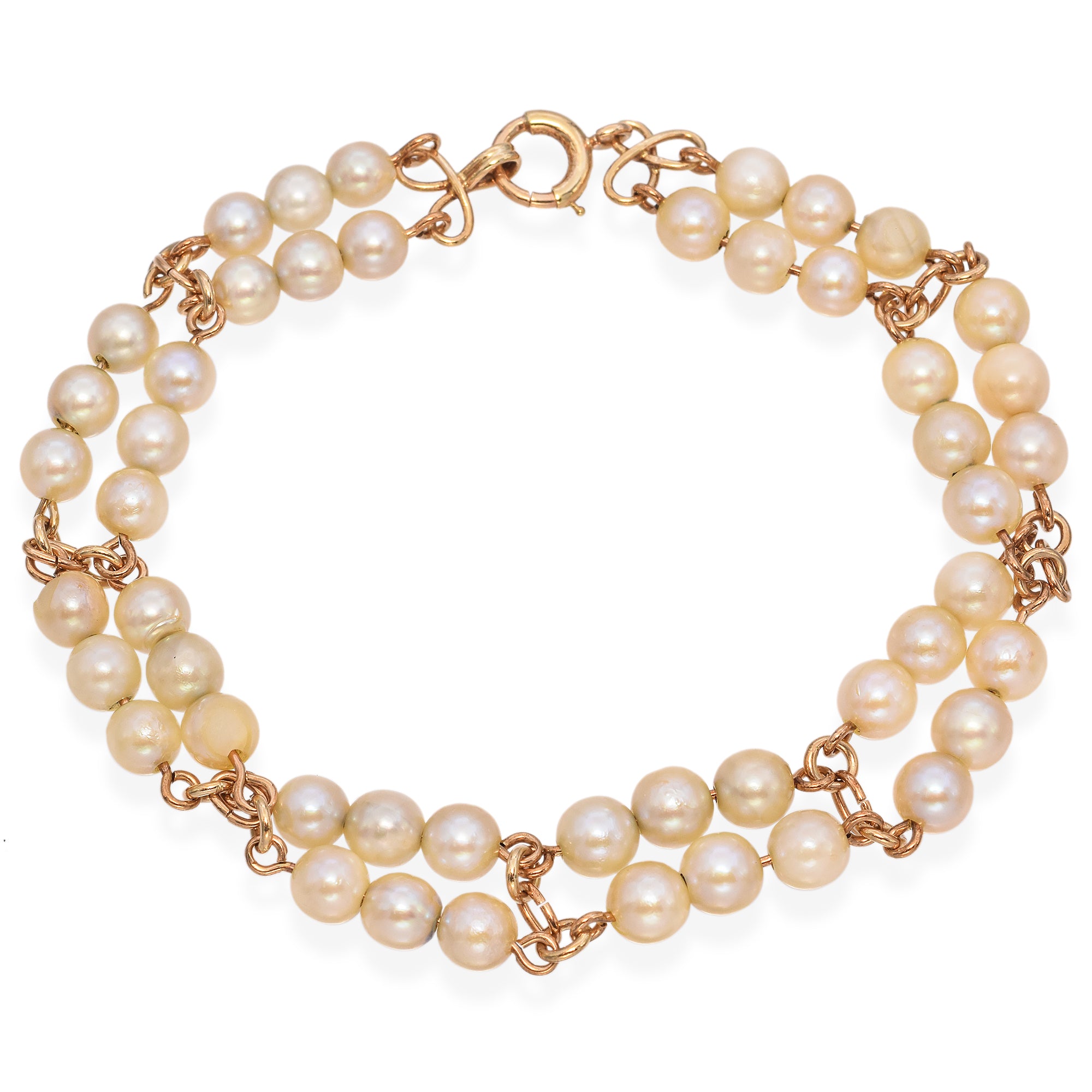 14K Yellow Gold Double Strand Pearl Bracelet