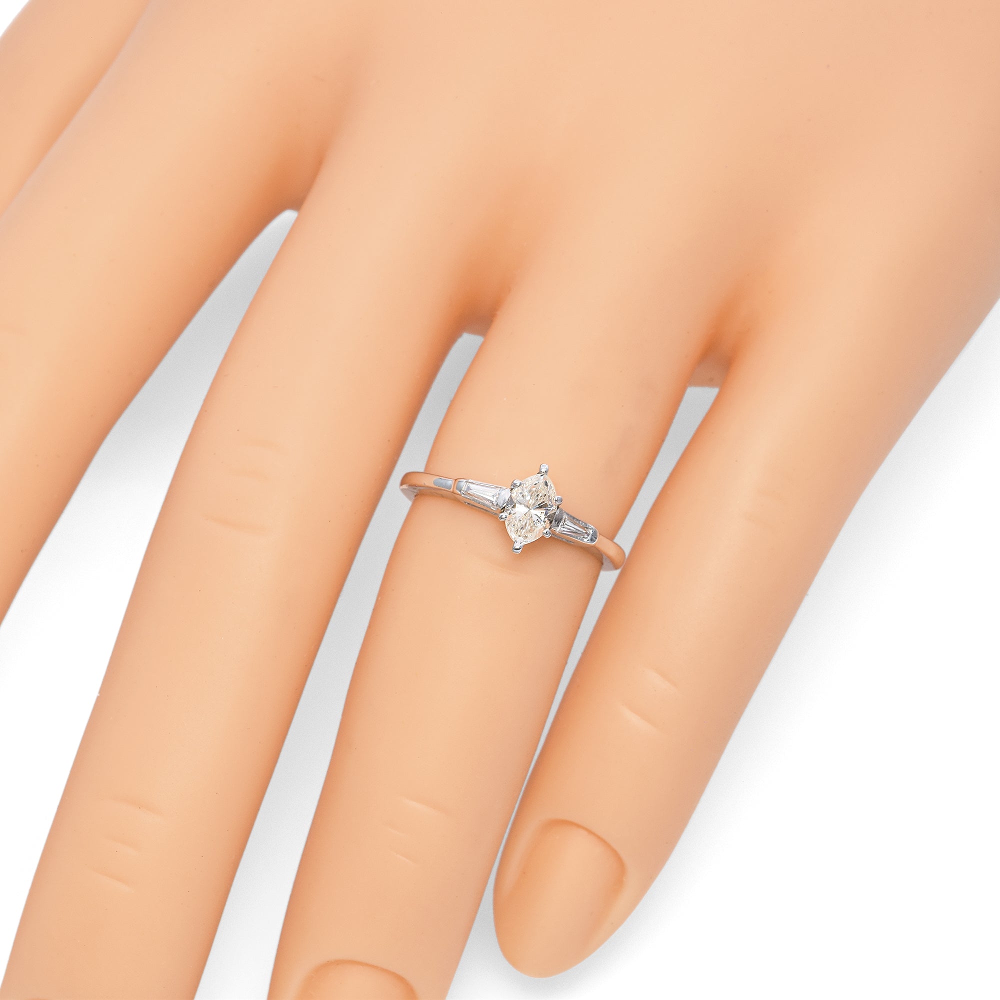 14K White Gold Marquise Diamond and Tapered Baguette Engagement Ring