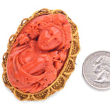 Antique 20K Gold Red Coral Cameo Bacchante Bacchus God Followers Brooch Pendant