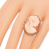 Antique14K Yellow Gold Cameo Shell Cocktail Ring Size 6.5