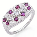 Antique 18K White Gold Red Spinel & 0.26 TCW Old Euro Cut Diamonds Ring Size 8.5