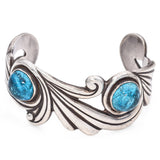 Vintage Los Castillo Taxco Mexico Sterling Silver Blue Glass Cuff Bracelet