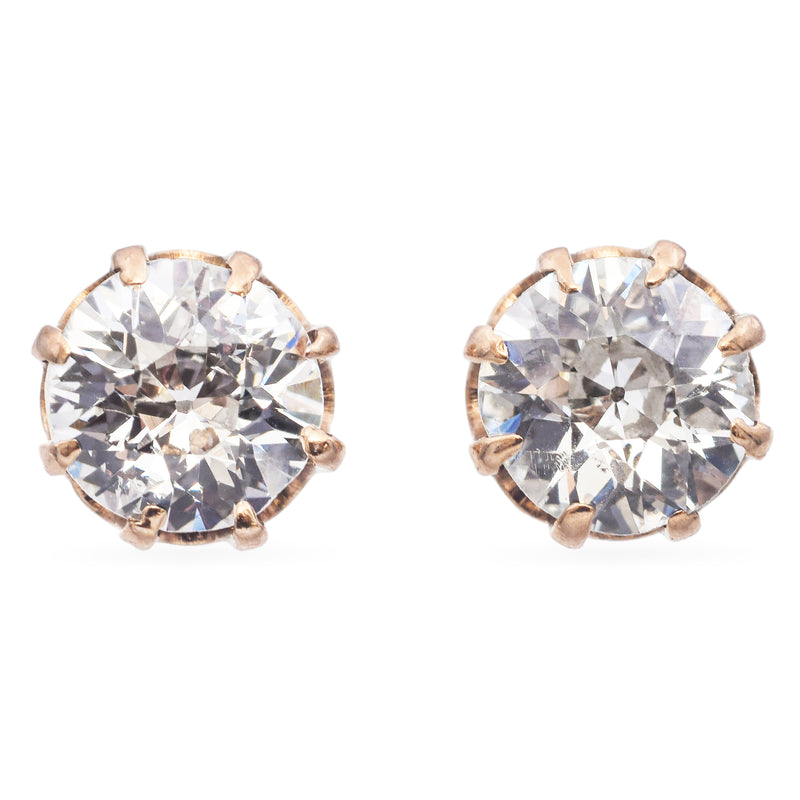 Antique 13K Yellow Gold 0.90 TCW Old European Diamond Stud Earrings