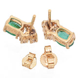 14K Yellow Gold 0.72 TCW Oval Emerald and Cluster Diamond Stud Earrings