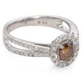 14K White Gold 0.76 TCW Brownish Orange Diamond Halo Split Shank Engagement Ring