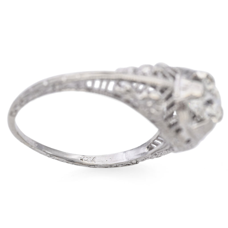 Vintage 18k White Gold 0.54 Ct. Diamond Filigree Engagement Ring