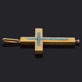 Antique 18K Yellow Gold Turquoise & Rose Cut Diamond Mourning Cross Pendant