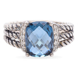 David Yurman Petite Wheaton Sterling Silver 3.60 Ct. Blue Topaz & Diamond Ring