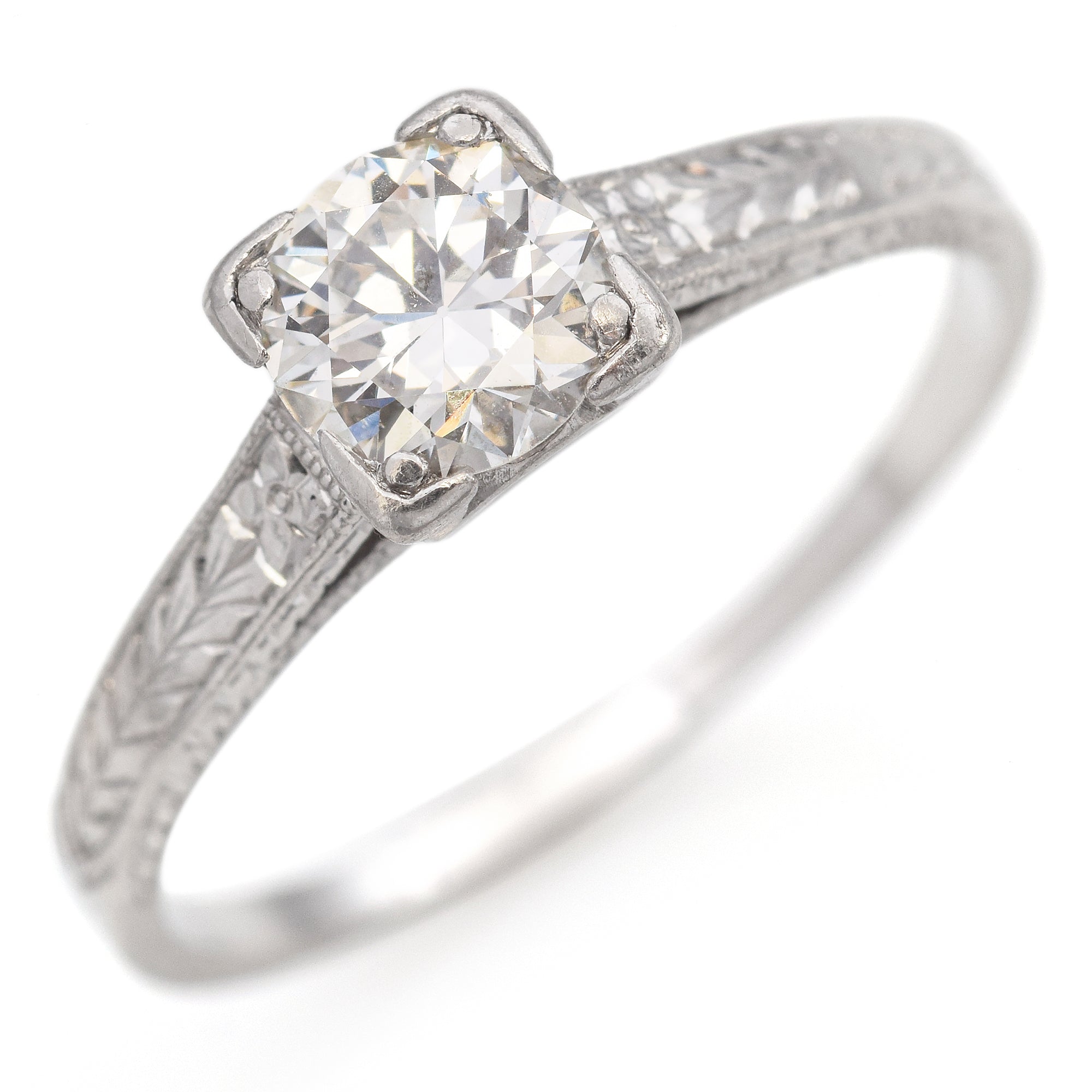 Antique Platinum 0.56 Ct. Diamond Solitaire Etched Engagement Ring