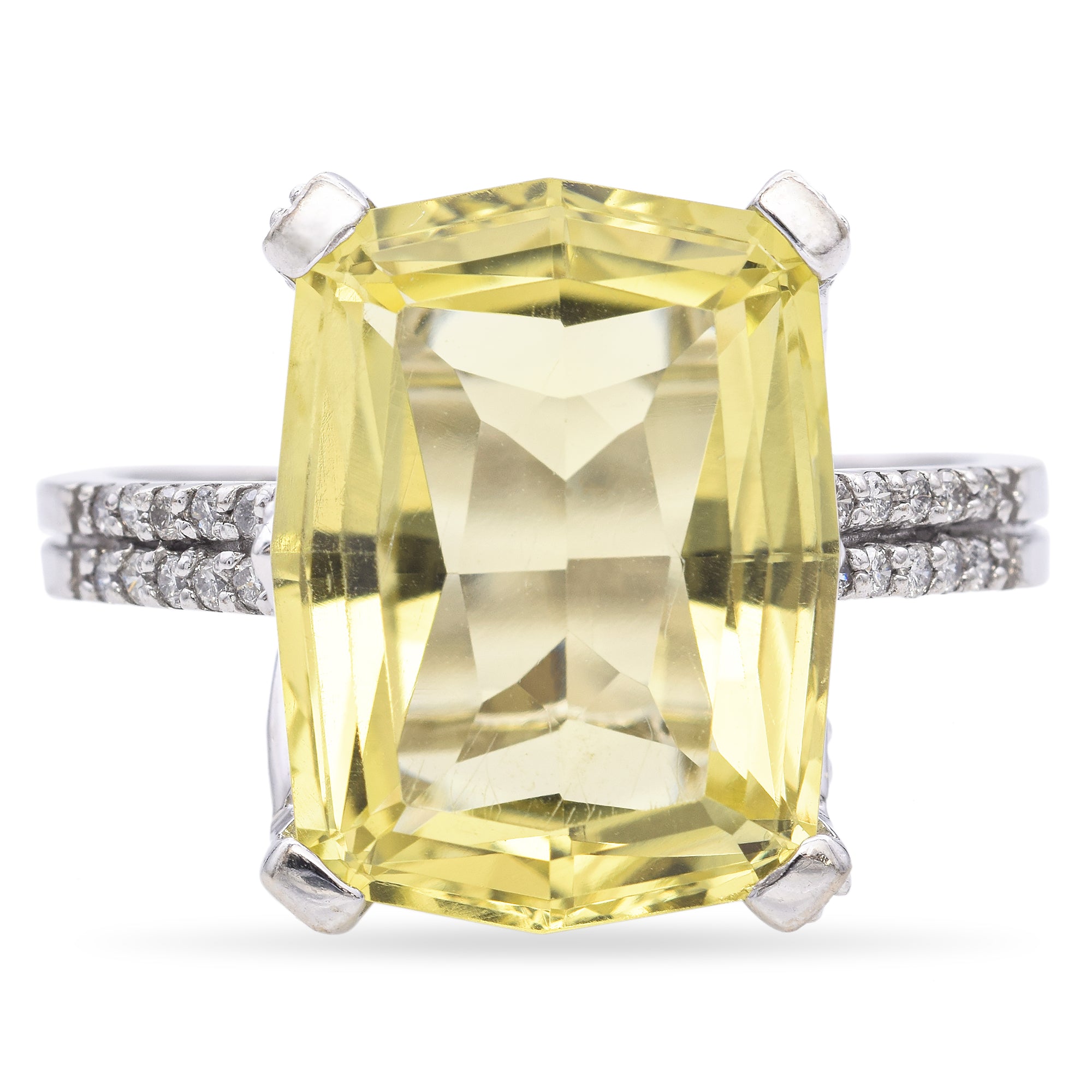 Effy 14K White Gold 10.5 Ct. Lemon Quartz Diamond Cocktail Ring