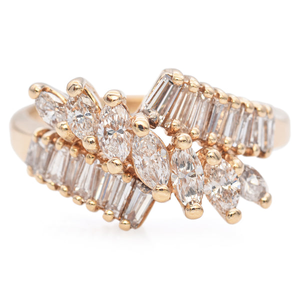 14K Yellow Gold 1.60 TCW Diamond Marquise and Tapered Baguette Ring