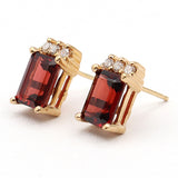 10K Yellow Gold Diamond Garnet Stud Earrings