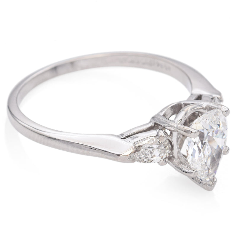 GIA Certified 0.92Ct Pear Cut VS1 Center Diamond Platinum Ring 1.24 TCW