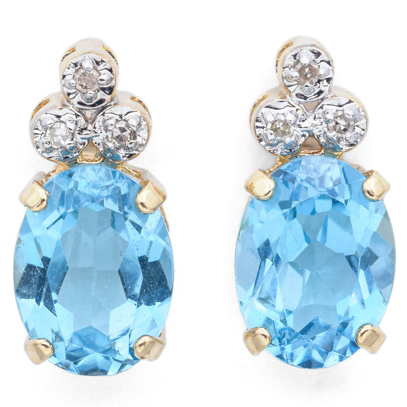 Estate 14K Yellow Gold Blue Topaz & Diamond Stud Earrings