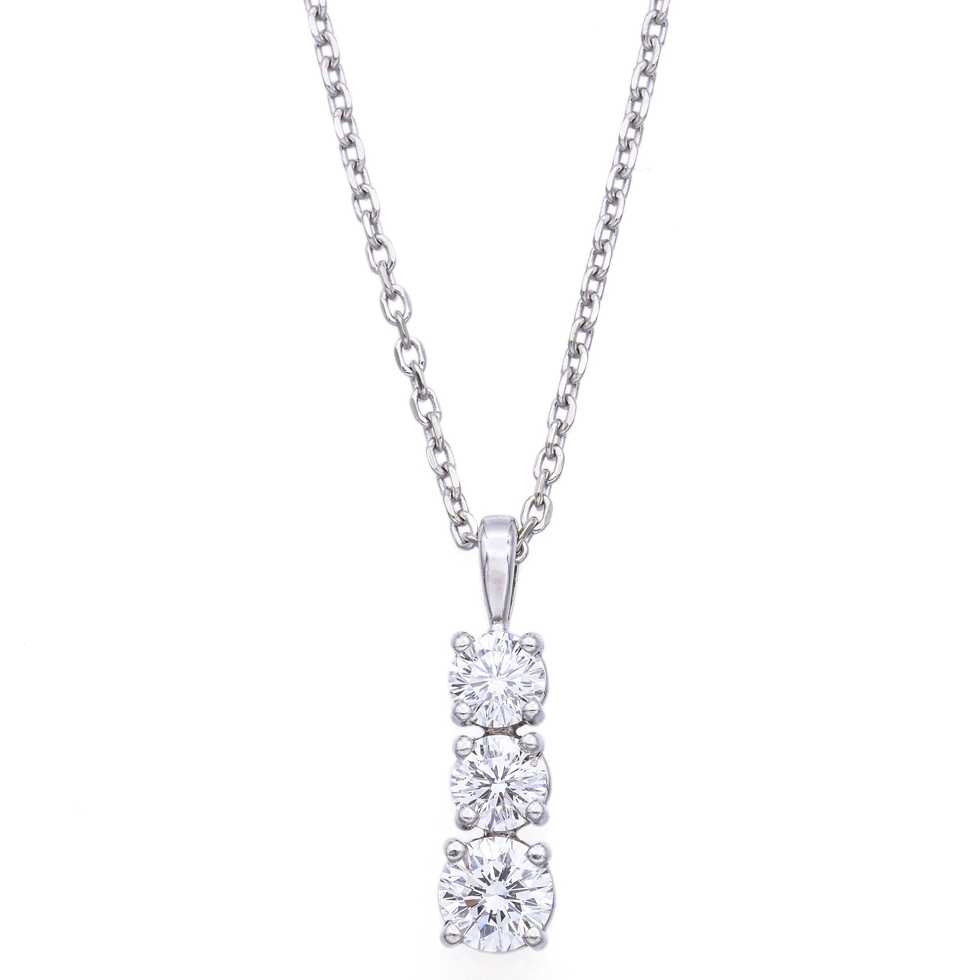 IGI Cert 14K White Gold 1.05 TCW Diamond Three-Stone Journey Pendant Necklace