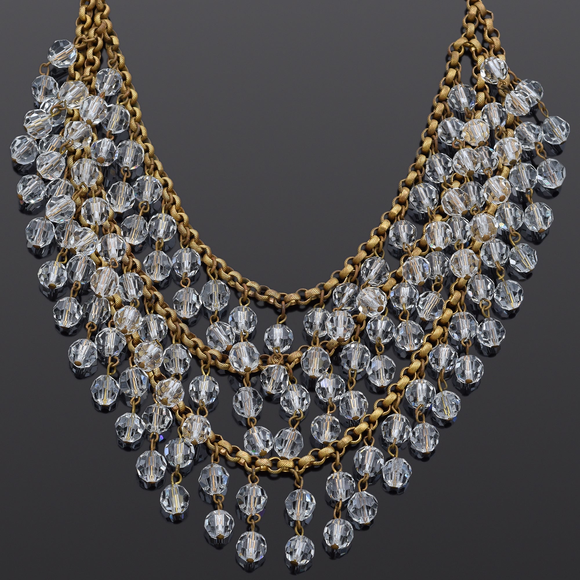 Antique Faceted Crystal Gold Filled Beaded Bib Statement Necklace