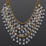 Antique Faceted Crystal Gold Filled Beaded Bib Statement Necklace