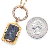 Antique GF Onyx & Garnet Intaglio Pendant on 14K Gold Chain