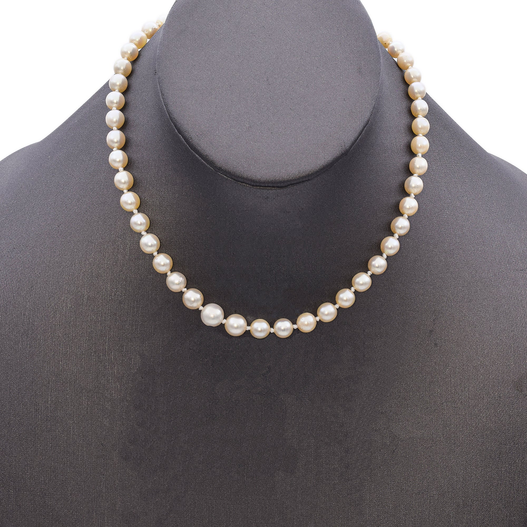 Vintage 14K White Gold 5.5 - 7.5 mm Pearl Beaded Strand Necklace 14.5 Inches