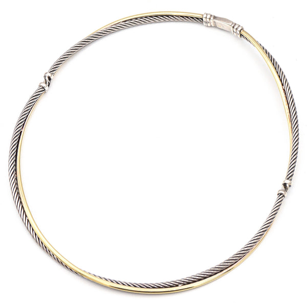 David Yurman Sterling Silver 18K Yellow Gold Crossover Cable Choker Necklace 16"