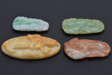 Lot of 4 Vintage Green & Red Jade Carved Fruit, Koi Fish & Deity Pendants