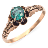 Allsopp-Steller Vintage 10K Rose Gold Round Cut Emerald with Floral Motif Ring