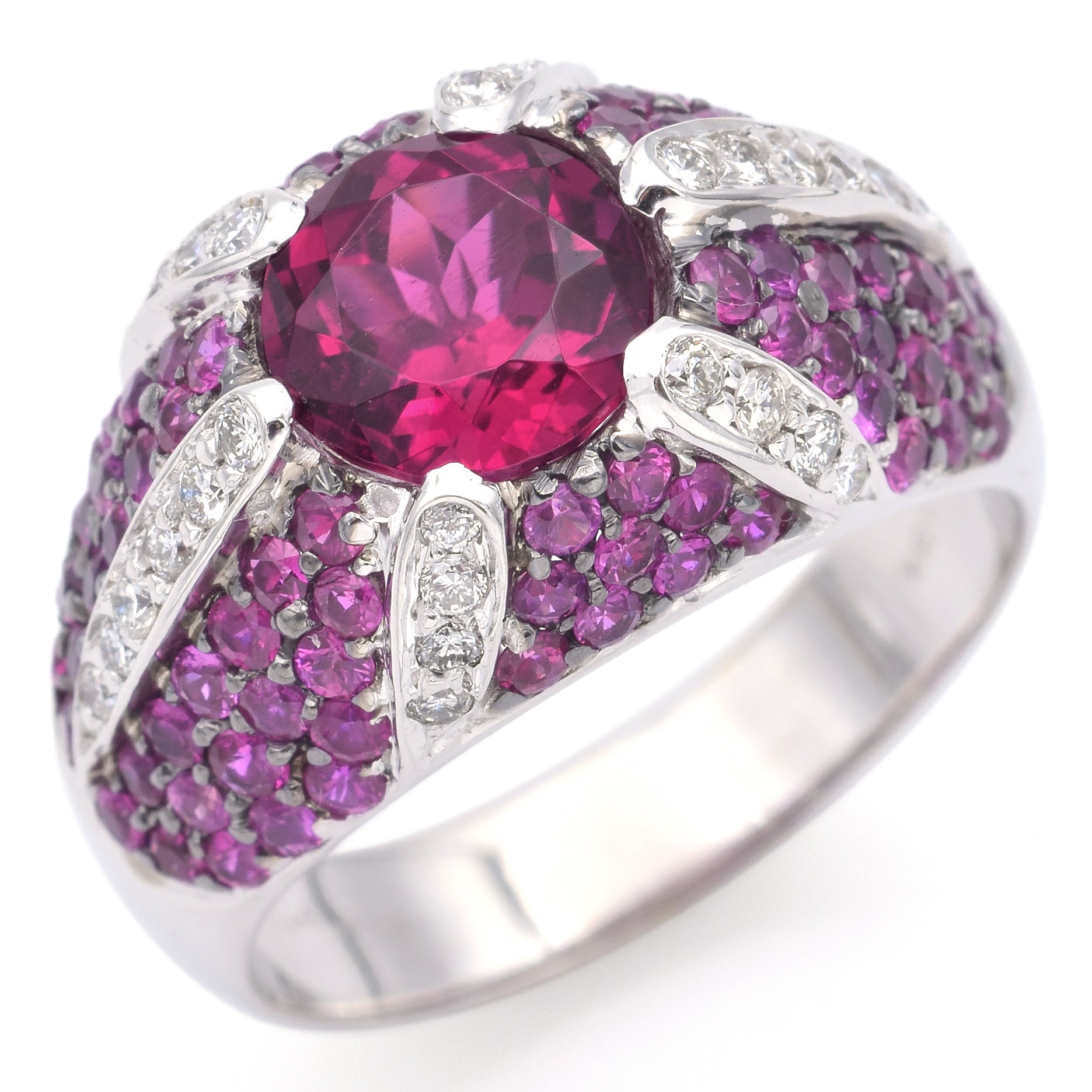 Sonia B. 18K White Gold Pink Tourmaline, Pink Sapphire & Diamond Dome Ring