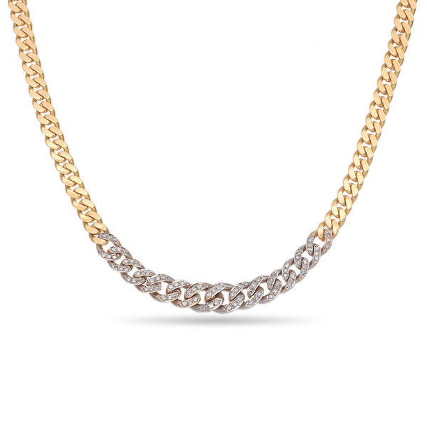 Vintage 18K Yellow and White Gold Diamond Cuban Link Necklace