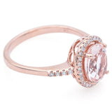 Estate 10K Rose Gold Morganite & Diamond Oval Band Ring Size 7