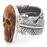 Vintage Sterling Silver Tiger's Eye Carved Skull Ring Size 8.25