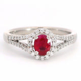 Estate 14K White Gold Ruby & 0.24 TCW Diamond Band Ring, Size 7