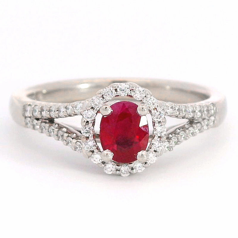 Estate 14K White Gold Ruby & 0.24 TCW Diamond Band Ring, Size 7