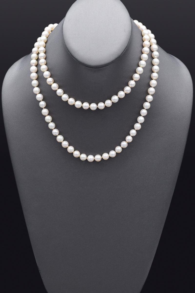 Vintage 7.5-8.0 mm Pearl Beaded Strand Necklace 34 Inches