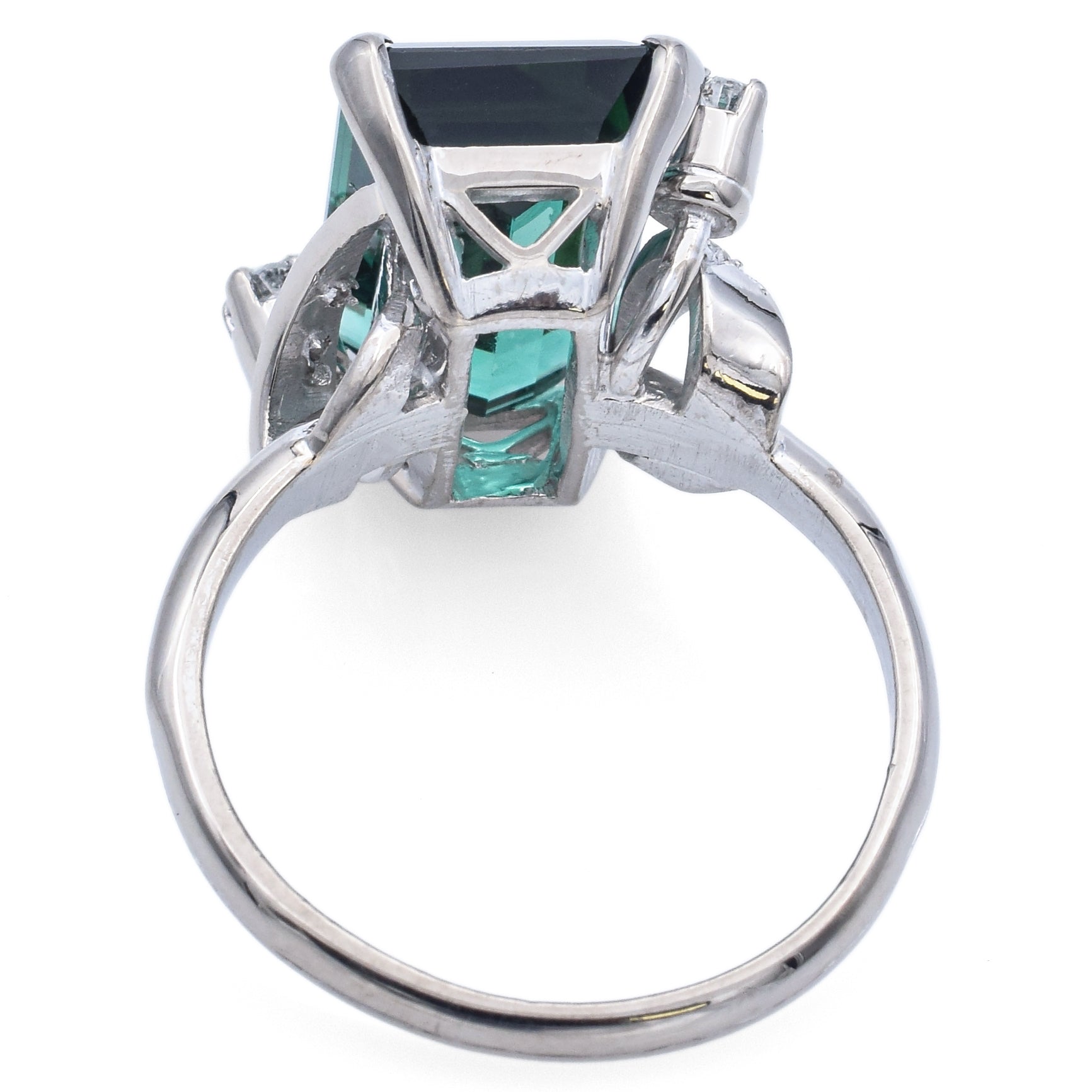 Vintage 14K White Gold 4.2 Ct Emerald Cut Green Tourmaline & Diamond Ring