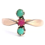 Antique 10K Rose Gold Ruby Turquoise Ring, Size 3.75