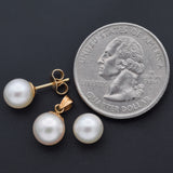 Vintage Pearl 18K Yellow Gold Pendant and 14K Yellow Gold Earrings Stud Set