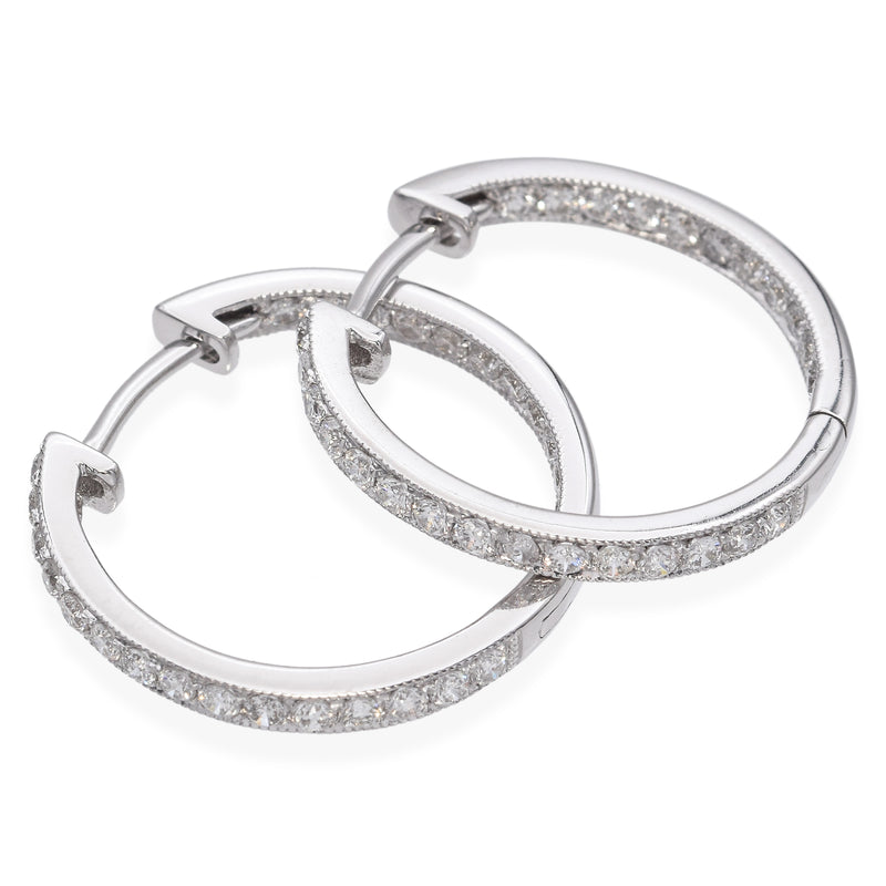 14K White Gold 0.30 TCW Diamond Inside Out Hoop Earrings