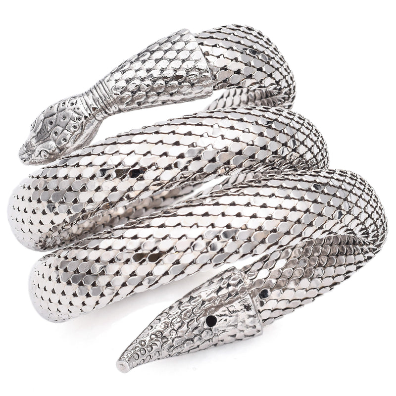 Vintage Whiting Davis Mesh Silver Tone Snake Serpent Coil Wrap Bracelet